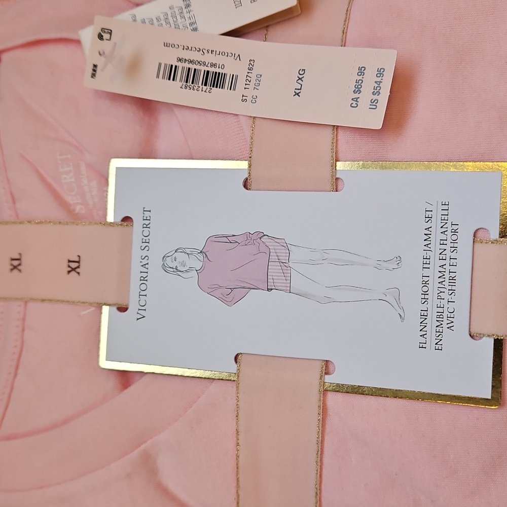 Victoria's Secret Flannel Short Tee-Jama Set, Pink, XL Valentine's Day - Picture 4 of 4
